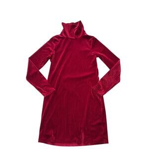 Red Velvet Mock Neck Long Sleeve Dress